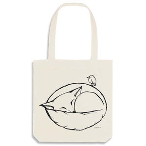 Nachhaltiger Jutebeutel | »Schalfender Fuchs« | Reusable Tote Bag | Baumwoll Einkaufstasche | Recycled Cotton Bag | Fair Wear | Geschenkidee Grau