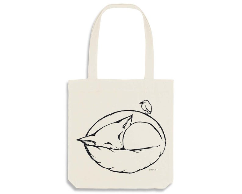 Nachhaltiger Jutebeutel | »Schalfender Fuchs« | Reusable Tote Bag | Baumwoll Einkaufstasche | Recycled Cotton Bag | Fair Wear | Geschenkidee Grau