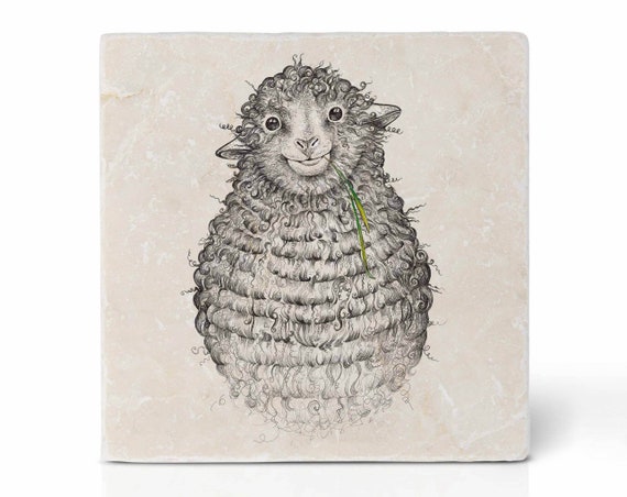 Fliesenuntersetzer | »Wollfried« das Schaf | Design Untersetzer | Natursteinfliese