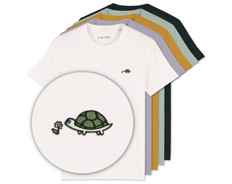Embroidered unisex T-shirt | "Lars" the tortoise | Fair Wear, organic cotton | High-quality, sustainable shirt (design by H. Ligeti)
