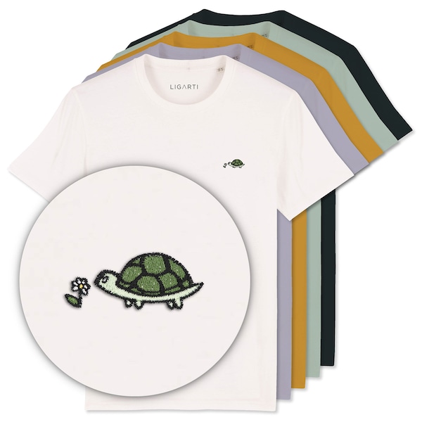 Besticktes T-Shirt Unisex | "Lars" die Schildkröte | FairWear, Bio-Baumwolle | Hochwertiges, nachhaltiges Shirt (Design von H. Ligeti)