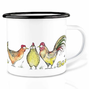Emaille Tasse (leicht & robust) | »Fuchs im Hühnerpelz« I Camping Becher handveredelt in Deutschland | Cup, Kaffeetasse, Emaillebecher