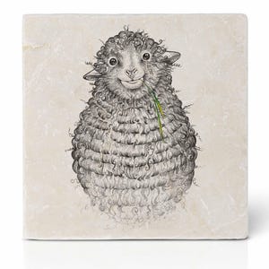 Fliesenuntersetzer | »Wollfried« das Schaf | Design Untersetzer | Natursteinfliese image 1