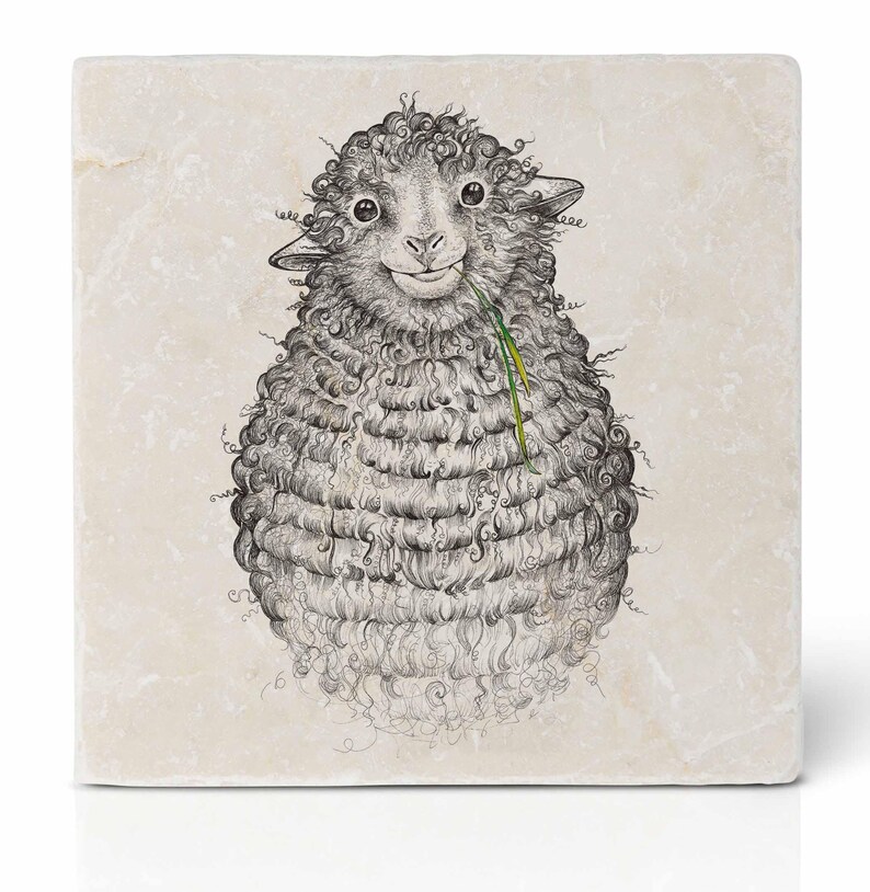 Fliesenuntersetzer | »Wollfried« das Schaf | Design Untersetzer | Natursteinfliese image 1