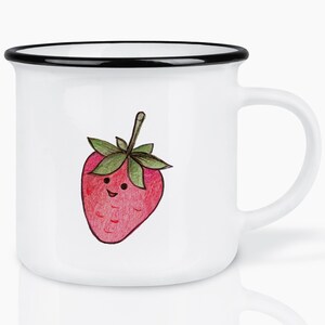 Keramik Tasse (Retro Design) | »Erdbeere« | handveredelt in Deutschland | Cup, Kaffeetasse, Becher | spülmaschinenfest