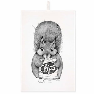 Tea towel [half linen] Made in EU | Squirrel | Chips | Kitchen towels | Oeko Tex Standard