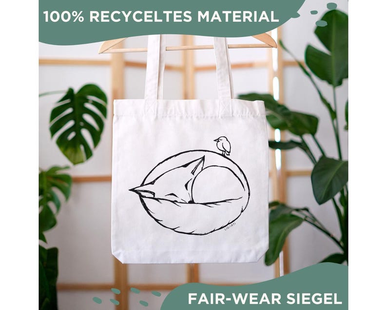 Nachhaltiger Jutebeutel | »Schalfender Fuchs« | Reusable Tote Bag | Baumwoll Einkaufstasche | Recycled Cotton Bag | Fair Wear | Geschenkidee Bild 7