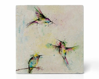 Fliesenuntersetzer | »3 Kolibris« | Design Untersetzer | Natursteinfliese