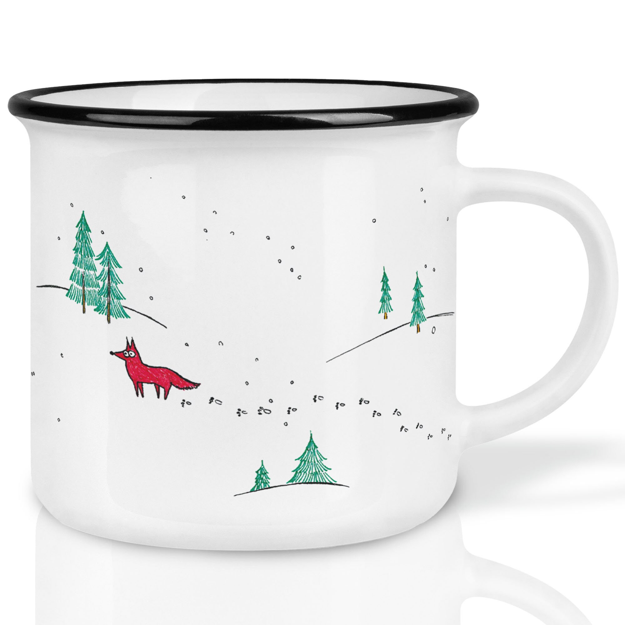 Ceramic mug (retro design) | "Winter Foxes" | hand-finished in Germany | Cup, coffee mug, mug | dishwasher-safe