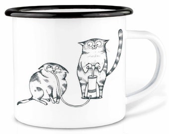 Enamel Mug (Lightweight & Sturdy) | »Helium Cats« I Camping Mug | hand finished in Germany | Cup, coffee mug, enamel mug