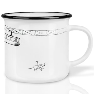 Keramik Tasse (Retro Design) | »Tuffi« | Schwebebahn & Elefant | handveredelt in Deutschland | Cup, Kaffeetasse, Becher | spülmaschinenfest