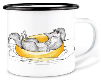 Enamel mug (lightweight & durable) | "Holiday Dog" | Camping mug hand-finished in Germany | Cup, coffee mug, enamel mug