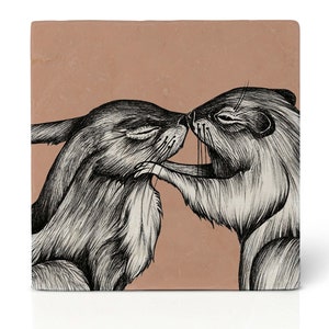 Tile coasters | »Rabbit & Beaver« | Design coasters | Natural stone tile