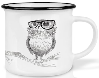 Ceramic mug (retro design) | "Spectacled Owl" | Owl | Hand-finished in Germany | Cup, coffee mug, mug | Dishwasher safe