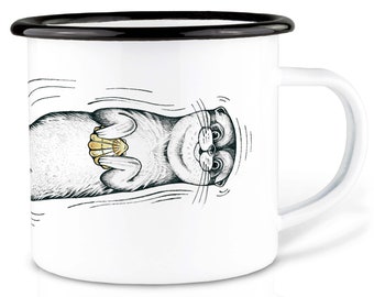 Emaille Tasse (leicht & robust) | »Muschelotter« I Camping Becher handveredelt in Deutschland | Cup, Kaffeetasse, Emaillebecher