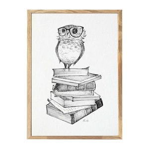 Impresión de arte [Papel Premium] | »Búho de libros« | A4 o A3 | Murales | Pósters | Arte