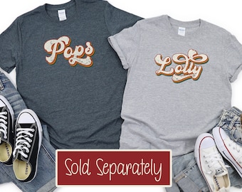 Retro Lolly and Pops Shirts, Matching Grandma and Grandpa Shirts for Couples, Fun Pregnancy Reveal gift, Pregnancy Announcement, Grandparent