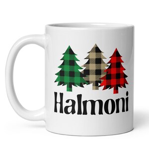 Halmoni MUG, Christmas mug, Grandma Christmas Trees Mug, Grandma Gift Idea, pregnancy reveal, baby announcement, Buffalo Plaid mug