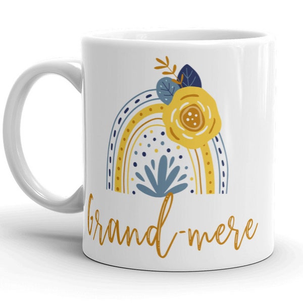 Grand-mere Rainbow MUG vRB No Accent, Grandma Gift Idea, pregnancy reveal, baby announcement, grandmother new gifts, French grandmere