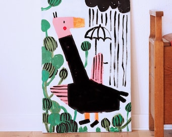 Painting original | original art | paintings | acrylic on canvas | art | wall decoration | bird with umbrella