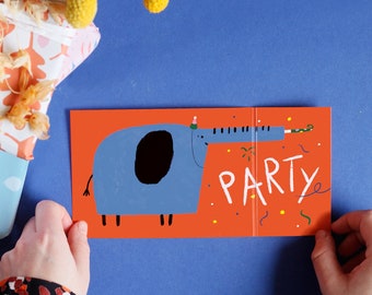 Tarjeta de cumpleaños "Vamos de fiesta" | tarjeta plegable | Tarjeta de invitación a la fiesta | Celebración | postal tarjeta de cumpleaños | elefante | niño