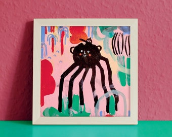 Painting original | original art | painting | spider with hat | wall decoration | illustrated picture to hang