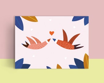 Tarjeta de felicitación de boda "Amor" | Tarjeta de boda | Tarjeta de boda | Amor postal | Día de San Valentín | aniversario | Pájaros del amor