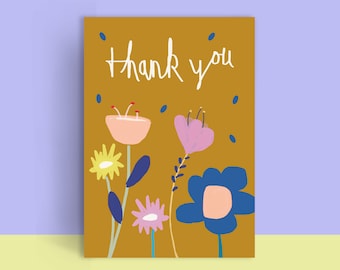 Postkarte "Thank you" | Dankeskarte mit buntem Blumenstrauß | Blumenwiese | Blumen | Vielen Dank | Danke