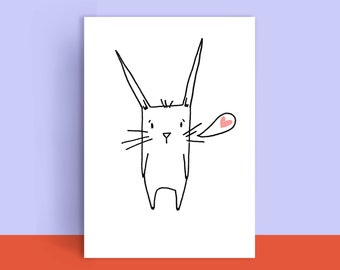 Carte postale | carte de voeux | lapin avec des coeurs | carte d'anniversaire | coeur | amour | Amour | Crèche | écologique