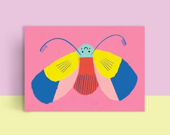 Postal | tarjeta de felicitación | Mariposa | polilla colorida | tarjeta de cumpleaños | Cumpleaños infantil | Amigable con el medio ambiente