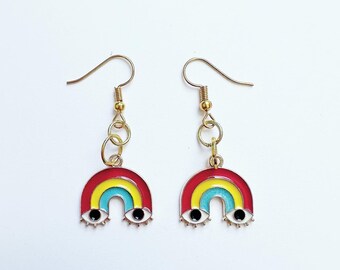 Pendientes colgantes de ojos de arcoíris, dije divertido y colorido