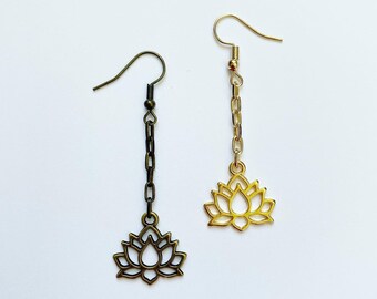 Pendientes de flor de loto: oro o bronce, joyería para yoga