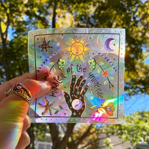 Rainbow Suncatcher Sticker: Sun, Moon, Stars Window Decal - 4&quot; Mystic Gift