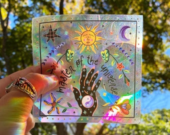 Pegatina atrapasol arcoíris: Sol, luna y estrellas para ventana - Regalo místico de 10 cm