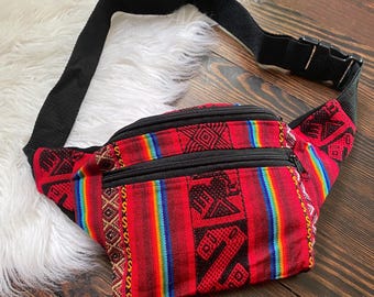 Riñonera artesanal de lana peruana: Bolso textil étnico bohemio