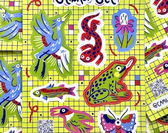 Hoja de pegatinas de animales populares: pegatinas con ilustraciones extravagantes