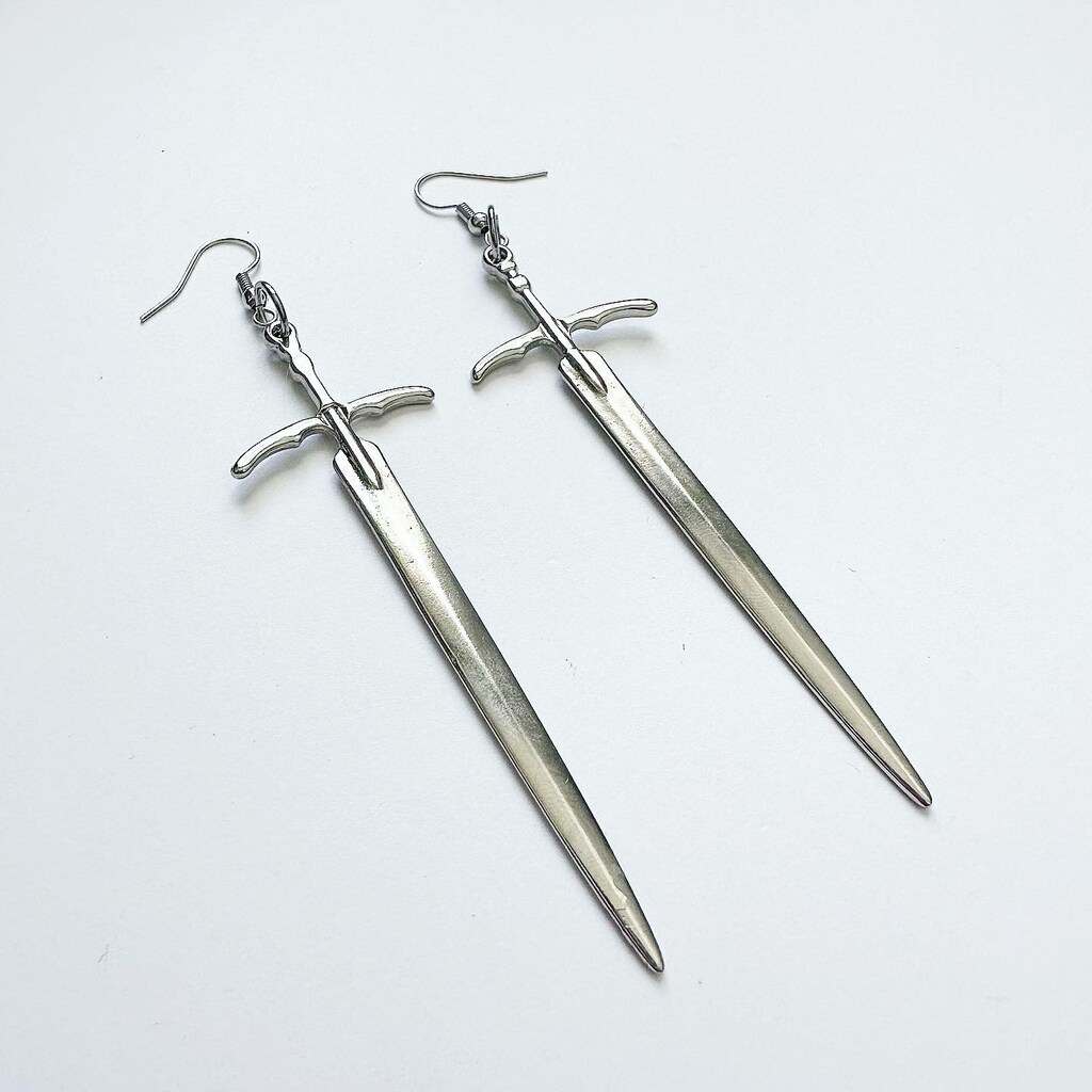 Orecchini Pendenti A Spada Gotica In Argento | Gioielli Punk A Forma Di Coltello Per Donne, Regalo Originale