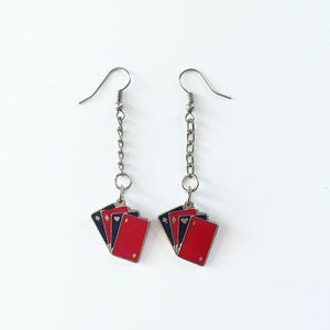 Red and Black Playing Cards Deck Earrings Spades Hearts Diamonds Clubs Hip Hipster Fun 90's Babe Color Kawaii Good Luck Lucky Friendship