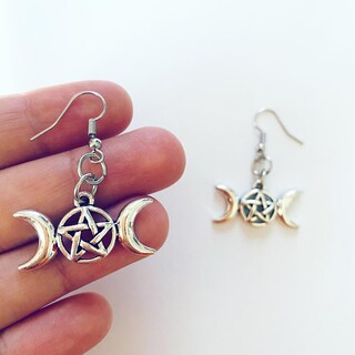 TEAMER Orecchini A Goccia Gotici Luna Nera E Pentagramma - Acciaio Inossidabile, Simboli Wicca E Celtico