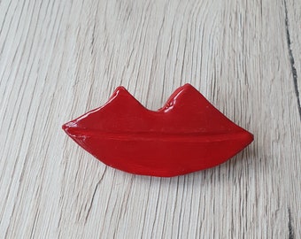 Brooch red lips, brooch lips red, mouth, brooch kiss, valentine's day gift, art style brooch, ceramic brooch