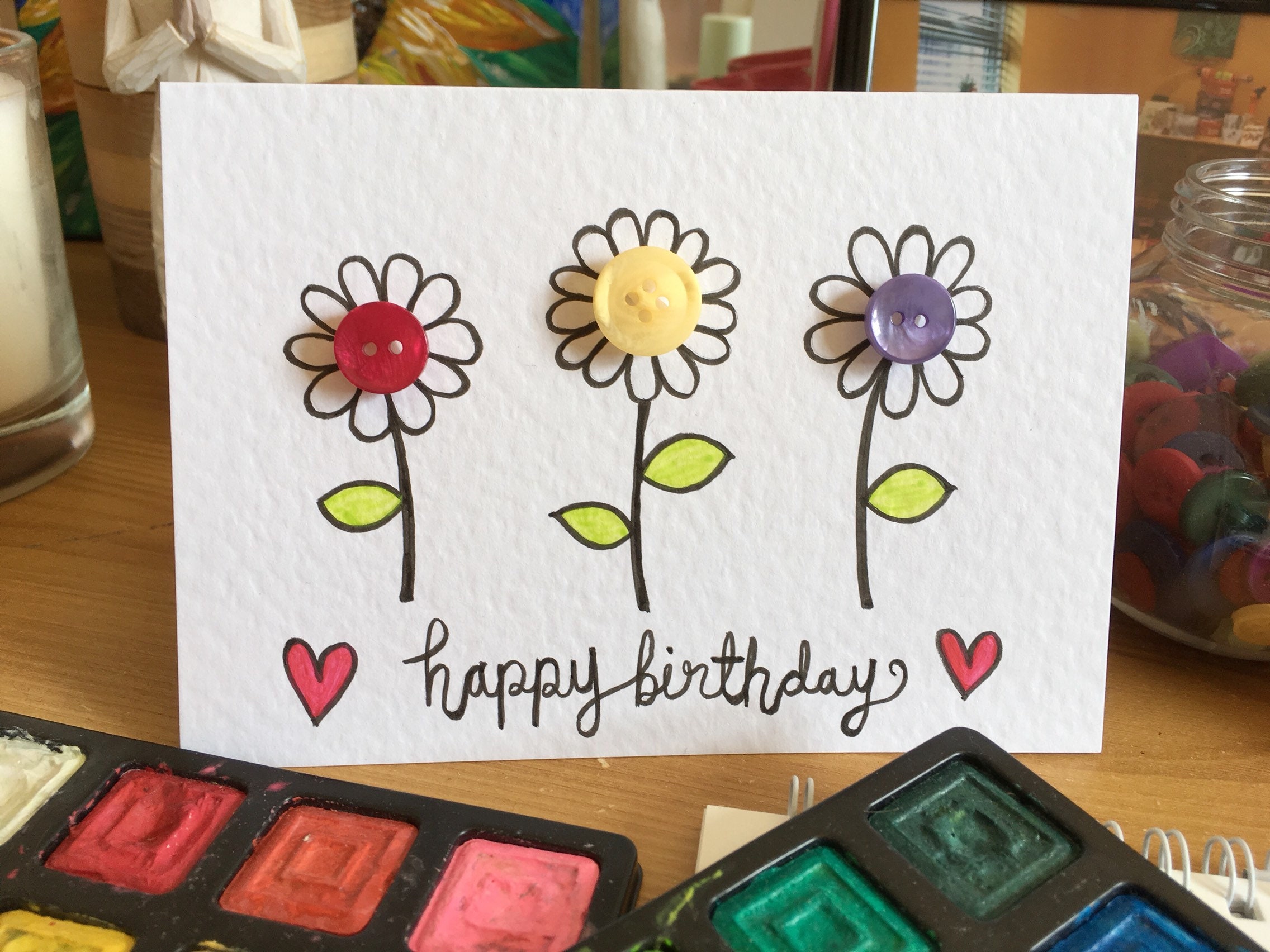 Happy Birthday Customisable Handmade Flower Card - Birthday Cards for…