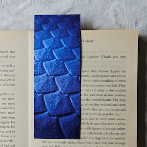 Blue Dragon Scale Bookmark: Double Sided, Recycled Paper, Fantasy Reader Gift