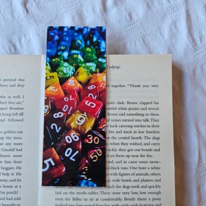 Rainbow Coloured Polyhedral Dice Bookmark: Laminated, Single Sided, D&D Gift