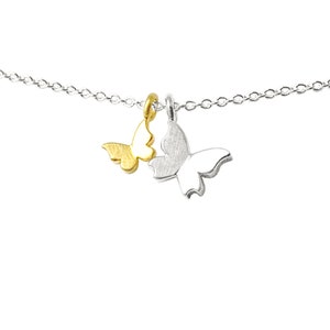 necklace with pendants: butterfly little and mini - silver, yellow gold