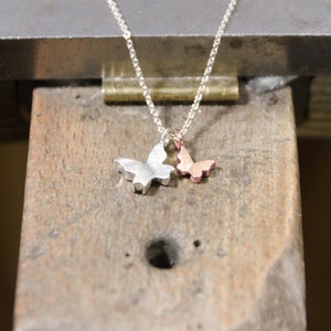 necklace with pendants: butterfly little and mini - silver, rosegold