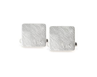 Boutons de manchette personnalisables "gravure, petites initiales, carré" - argent 925 mat