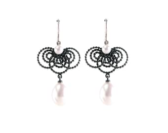 Boucles d'oreilles: Boucles d'oreilles Filigrane 2 - argent 925 noirci, perles