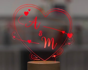 LED Stimmungslicht personalisiert | Nachtlicht Herz 3D, Nachtlampe für Paare mit Farbwechsel & 3D-Effekt