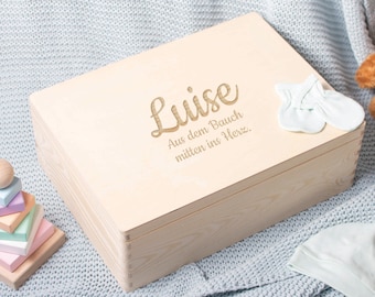 Personalisierte Erinnerungskiste Baby - Erinnerungsbox Kinder | Holzkiste zur Geburt - M, L, XL - WUNSCHTEXT Holz Kiste mit Namen
