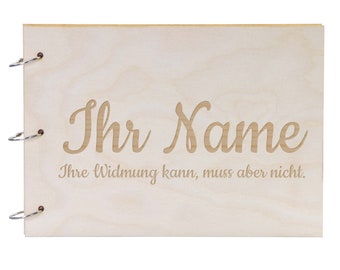 Fotoalbum personalisiert zur Hochzeit | Album aus Holz zum selbstgestalten - Schriftart wählbar, schwarze oder weiße Seiten